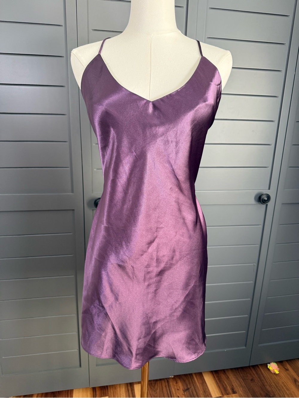 Victoria’s Secret Vintage Plum Satin Slip Dress Open Back Size S